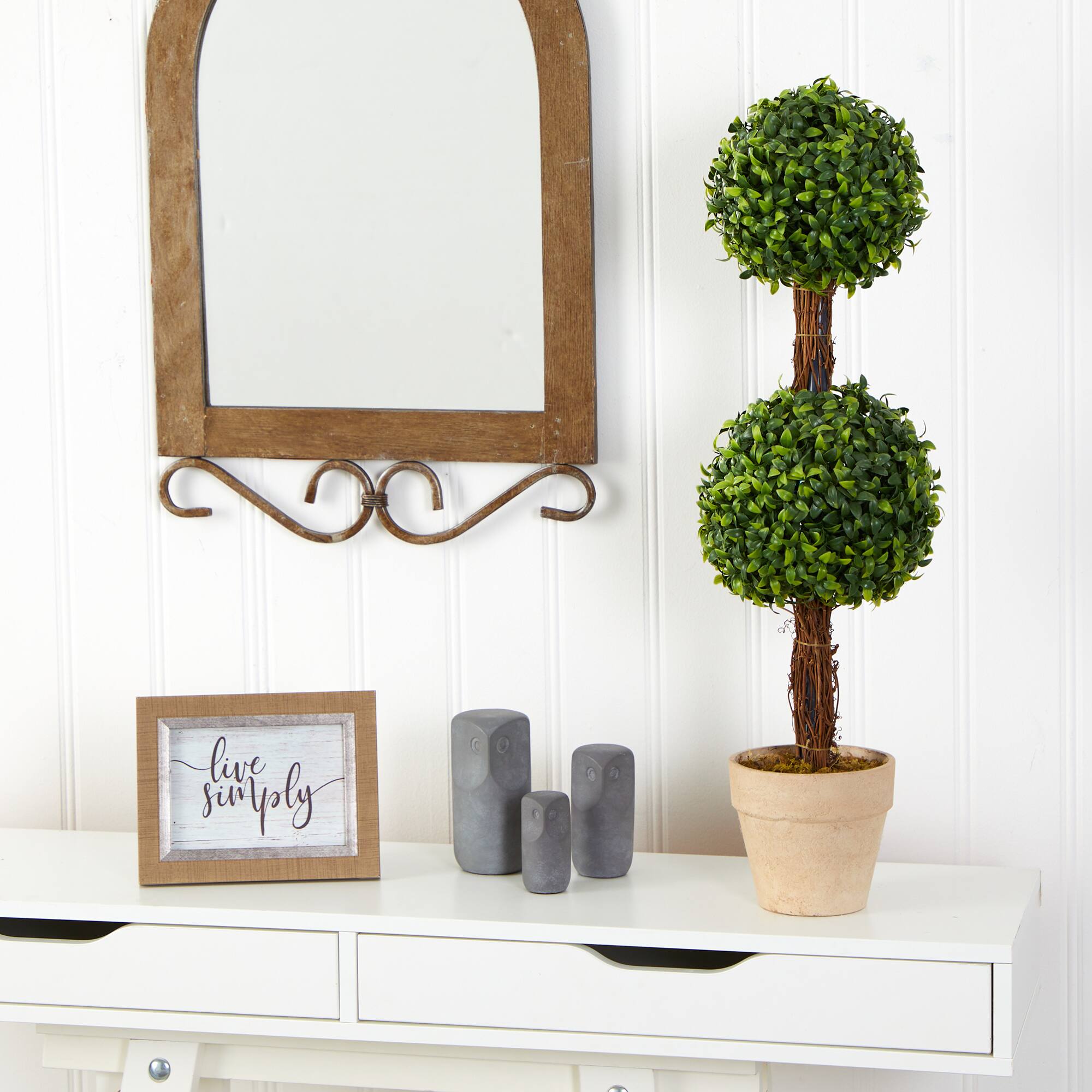 2ft. Boxwood Double Ball Topiary Tree in Cream Planter